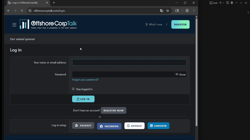 Interfaz de OffshoreCorpTalk - Foro privado objetivo